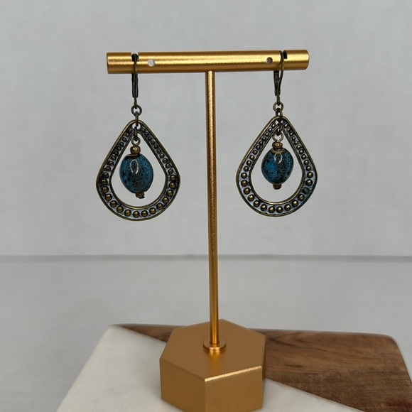 Premier Design Blue Ceramic Bead Brass Tone Dangle lot E9 - Picture 1 of 9